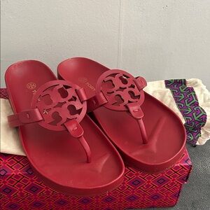 Tory Burch Red Slide Sandals size 8 includes dust bag and original box